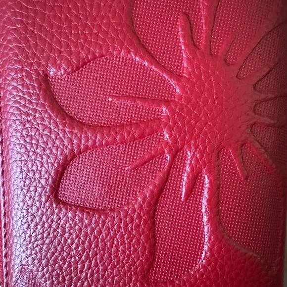 Vibrant Red Floral Embossed Leather Clutch with Wrist Strap RFID - Picture 11 of 11